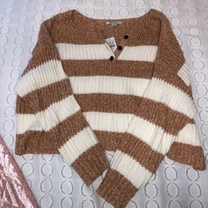 NWT American Eagle Orange Cream Blocked Crop Sweater
